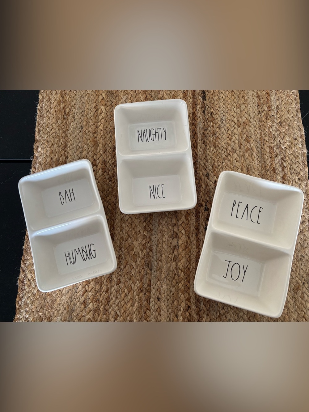 Rae Dunn White Ceramic Christmas Divided Dishes
